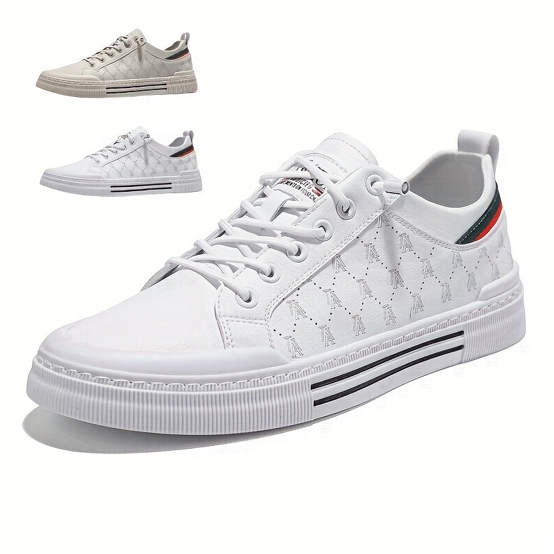 Men's Patterned PU Leather Skate Shoes - Good Grip, Breathable Lace-Up Sneakers